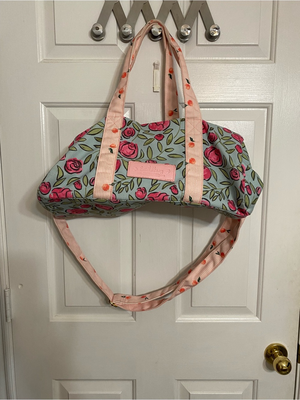 Sweethoney Floral Pink Rose Canvas Tote Bag - Pink & Light Blue